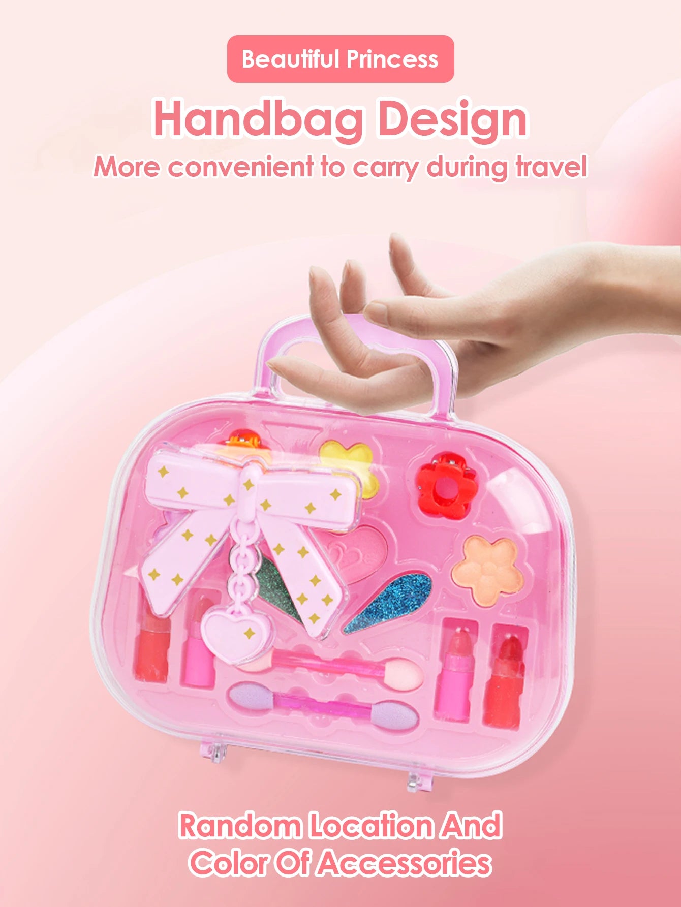 Kids Beauty Makeup Kit for Girls,Little Handbag Make-up Toys Princess Washable Pretend Play Cosmetic Set Toys birthday gifts