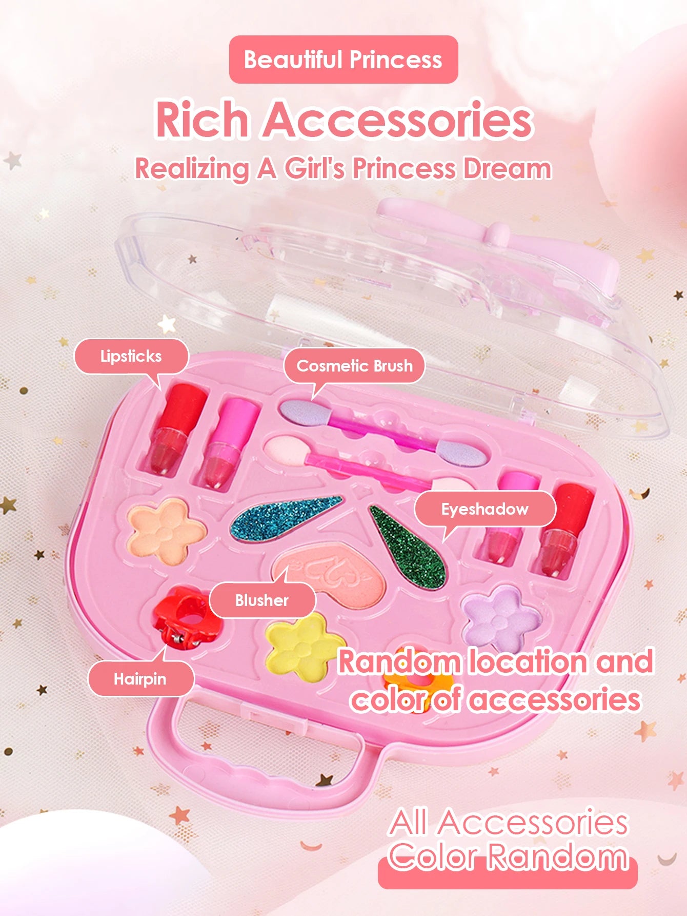 Kids Beauty Makeup Kit for Girls,Little Handbag Make-up Toys Princess Washable Pretend Play Cosmetic Set Toys birthday gifts
