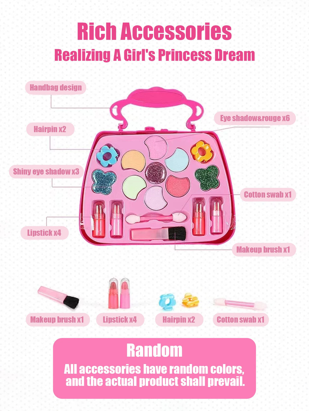 Kids Beauty Makeup Kit for Girls,Little Handbag Make-up Toys Princess Washable Pretend Play Cosmetic Set Toys birthday gifts