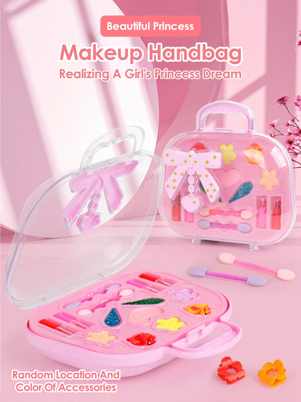 Kids Beauty Makeup Kit for Girls,Little Handbag Make-up Toys Princess Washable Pretend Play Cosmetic Set Toys birthday gifts