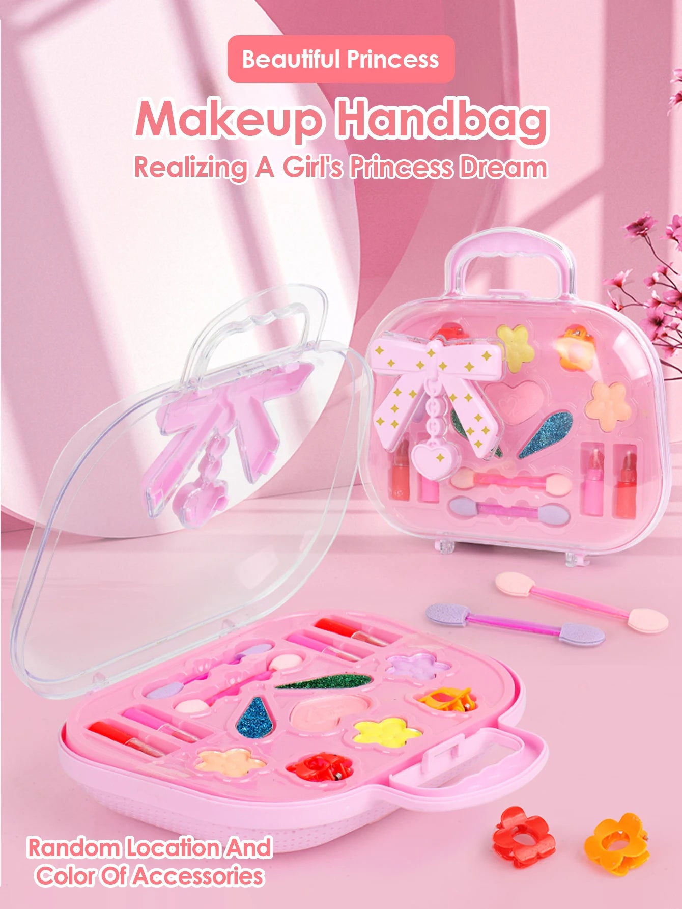 Kids Beauty Makeup Kit for Girls,Little Handbag Make-up Toys Princess Washable Pretend Play Cosmetic Set Toys birthday gifts