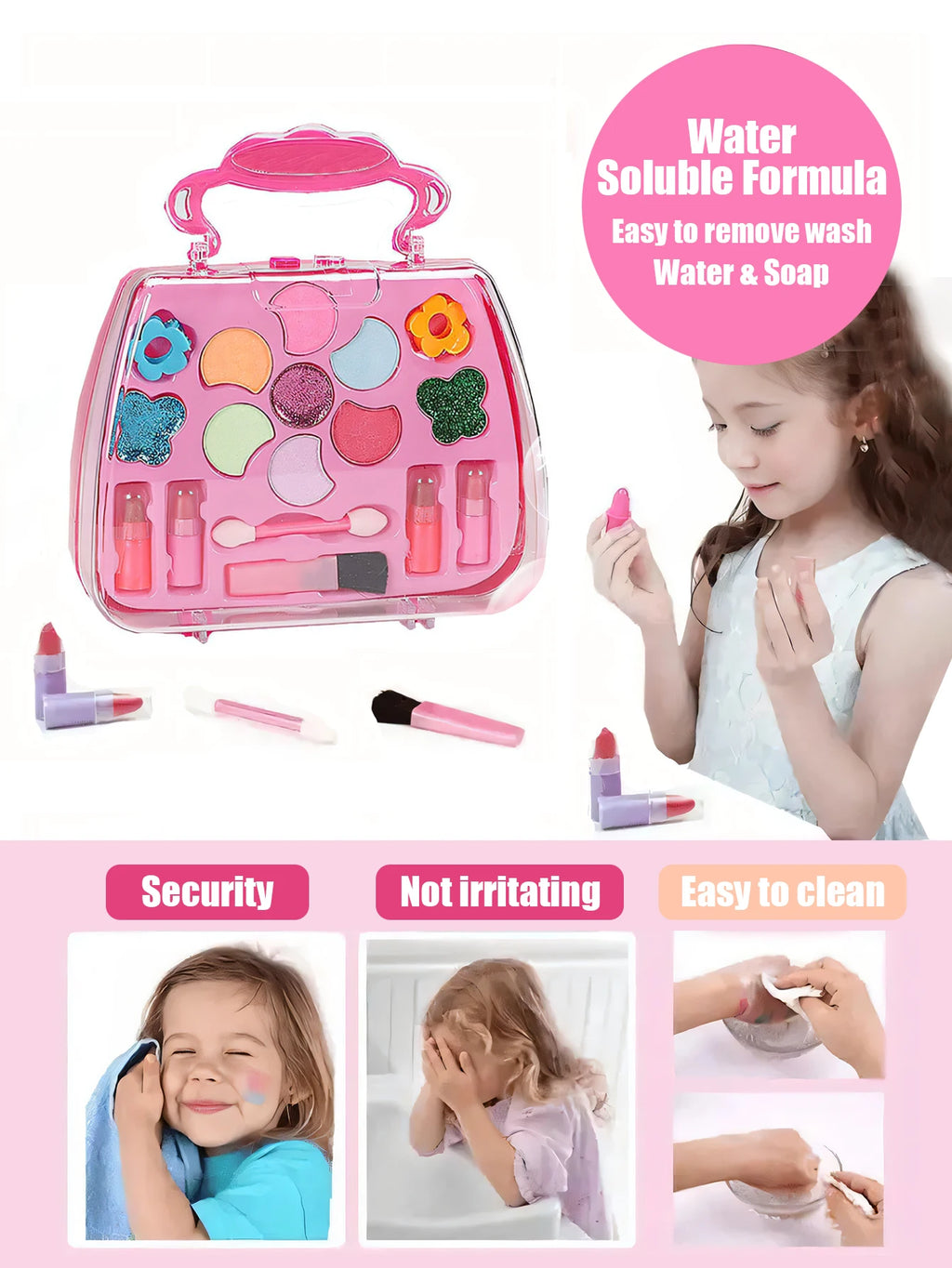 Kids Beauty Makeup Kit for Girls,Little Handbag Make-up Toys Princess Washable Pretend Play Cosmetic Set Toys birthday gifts