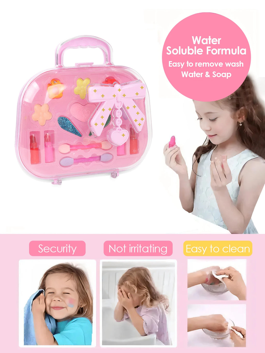 Kids Beauty Makeup Kit for Girls,Little Handbag Make-up Toys Princess Washable Pretend Play Cosmetic Set Toys birthday gifts