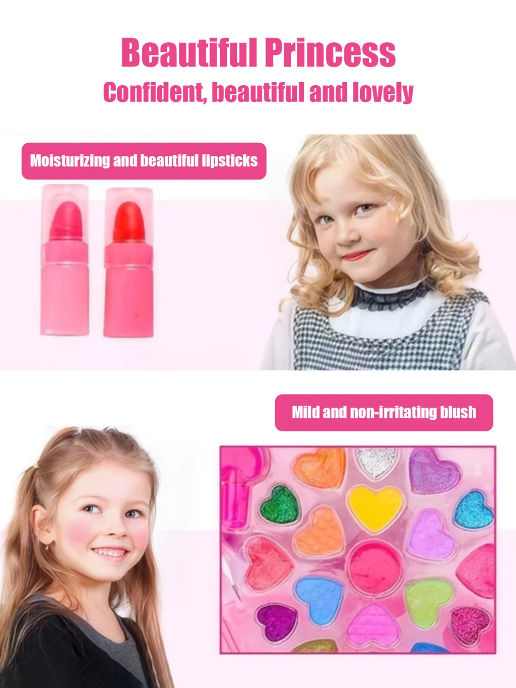 Kids Beauty Makeup Kit for Girls,Little Handbag Make-up Toys Princess Washable Pretend Play Cosmetic Set Toys birthday gifts